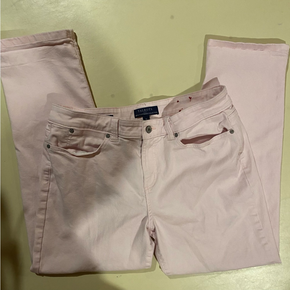 Talbots Pants Wonens 12 Pink High Rise Jeans 5 Pockets Boyfriend Straight Leg